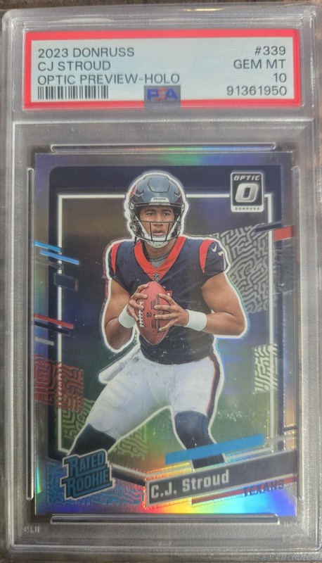 2023 Donruss Optic Preview Holo CJ Stroud Rookie PSA 10 Houstan Texans #339 view 2