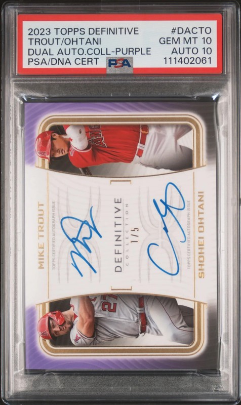 2023 Topps Definitive Dual Shohei Ohtani Mike Trout #DACTO 1/5 PSA 10/10 Auto