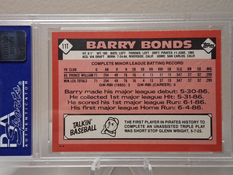 1986 Topps Traded - BARRY BONDS Rookie Card #11T (PIRATES) | PSA 9 Mint view 2