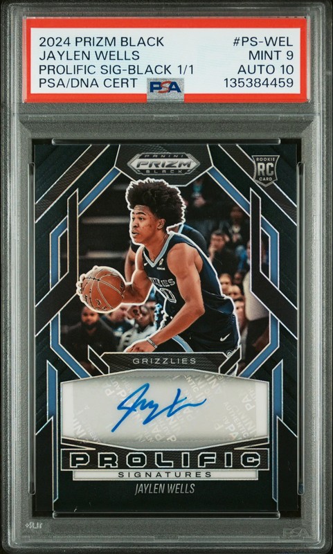 2024 Panini Prizm Black Prolific Sigs Jaylen Wells True Rookie 1/1 PSA 9/10 Auto