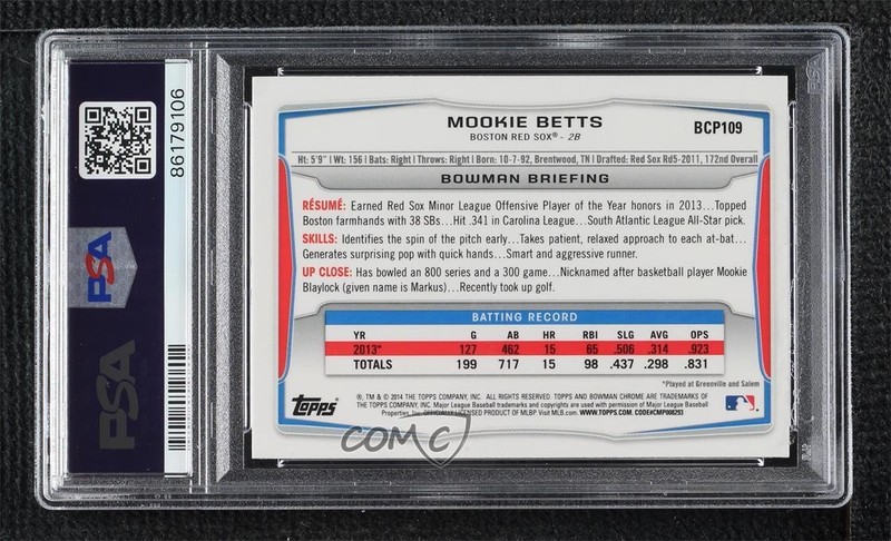 2014 Bowman Prospects Chrome Mookie Betts #BCP109 Rookie RC 19ju view 2