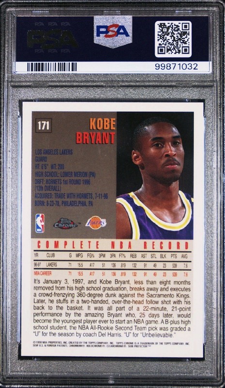 1997 TOPPS CHROME KOBE BRYANT 171 PSA 8 NM-MT 🔥 view 2