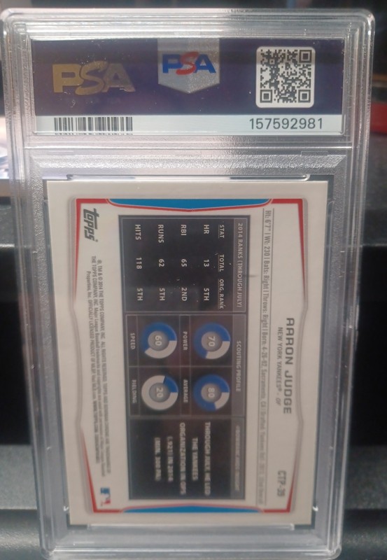 2014 Bowman Chrome Top Prospects Aaron Judge Rookie Yankees CTP39 PSA 9 Mint view 2