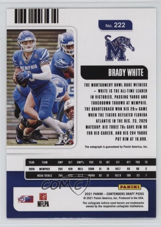 2021 Contenders Draft Picks Game Ticket Red Brady White #222 Rookie Auto RC 1ss3 view 2