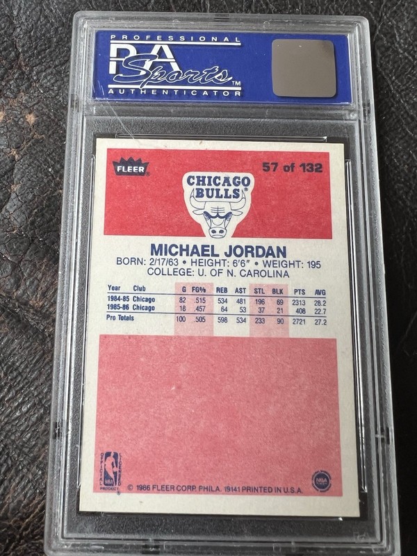 1986 FLEER MICHAEL JORDAN ROOKIE PSA 7 view 2