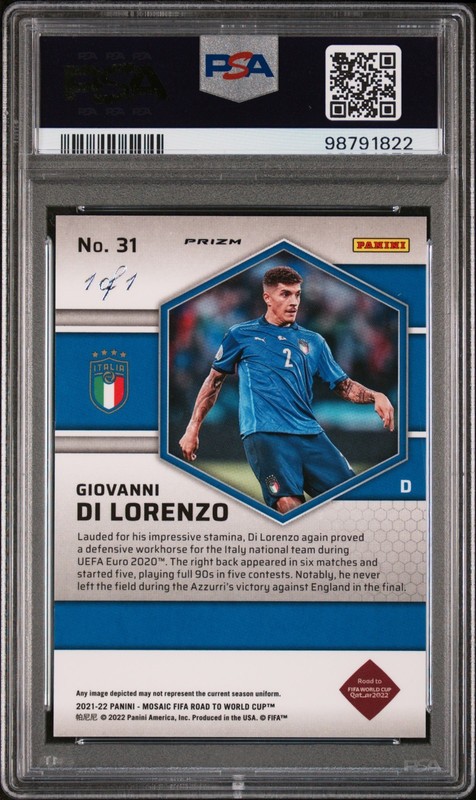 Giovanni Di Lorenzo 2021-2022 Mosaic Fifa Road To World Cup Nebula 1/1 PSA 10 view 2