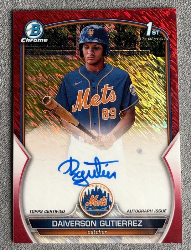 2023 Bowman Chrome  Daiverson Gutierrez Red Shimmer Auto #’d 3/5 Mets SSP