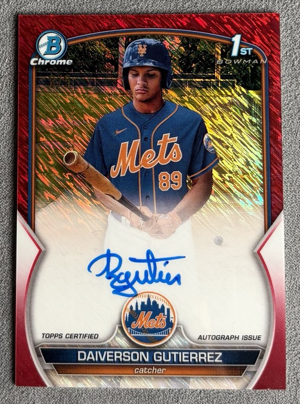2023 Bowman Chrome  Daiverson Gutierrez Red Shimmer Auto #’d 3/5 Mets SSP view 2