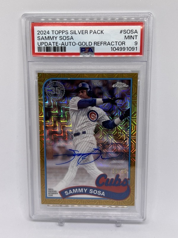 2024 Topps Silver Pack Sammy Sosa Gold Refractor Auto 15/25 PSA 9