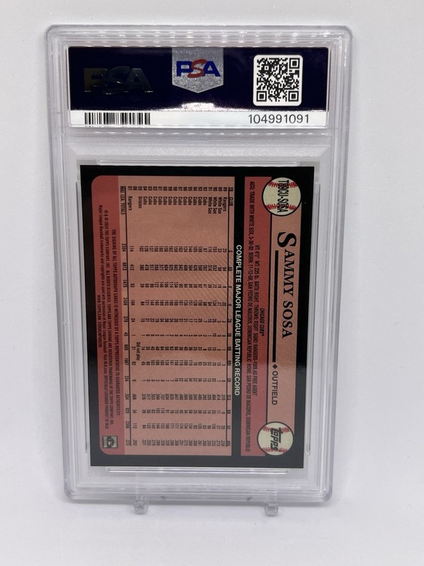 2024 Topps Silver Pack Sammy Sosa Gold Refractor Auto 15/25 PSA 9 view 2