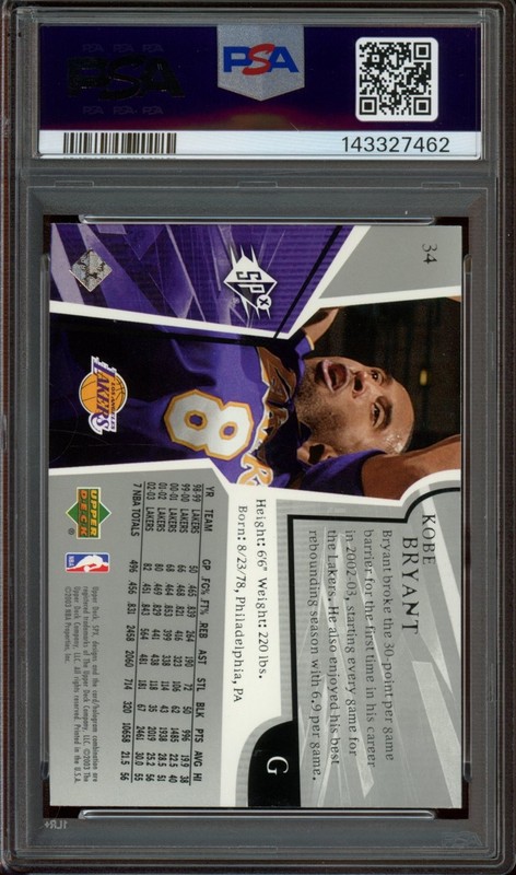 2003-04 SPx #34 Kobe Bryant *PSA 10 (GEM MINT) *Los Angeles Lakers *HOF view 2