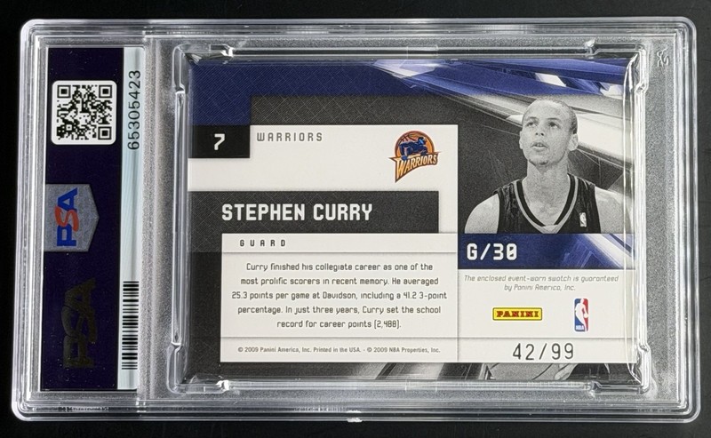 2009 Panini Limited Stephen Curry Freshmen Jumbo Jersey /99 #7 (RC,MEM) view 2