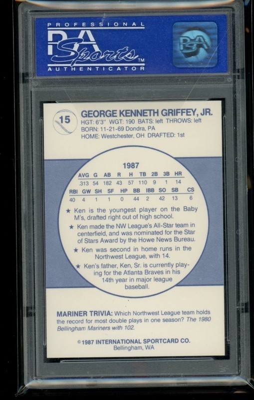 Ken Griffey Jr - 1987 Bellingham Mariners RC - PSA 8 - GOAT - HOF view 2