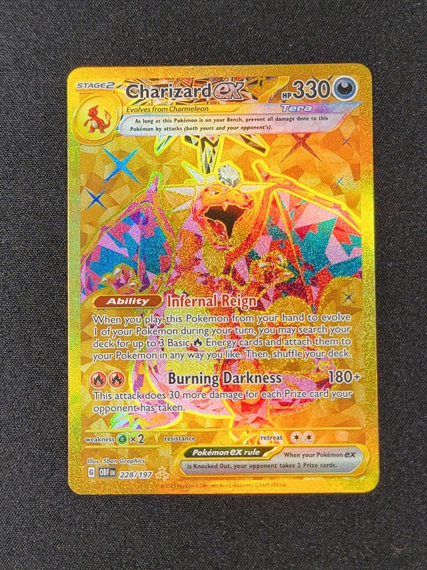 Charizard EX Hyper Rare Holo Card 228/197 Sv03: Obsidian Flames Pokemon Tcg Nm