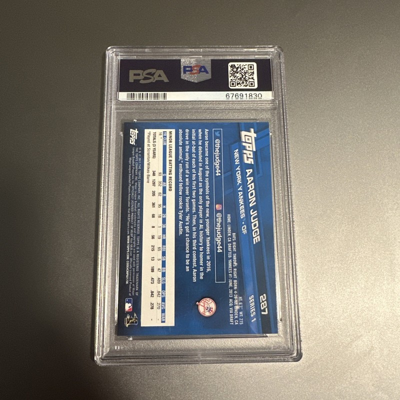 2017 Topps #287 Aaron Judge Catching Yankees RC Rookie PSA 10 GEM MINT view 2