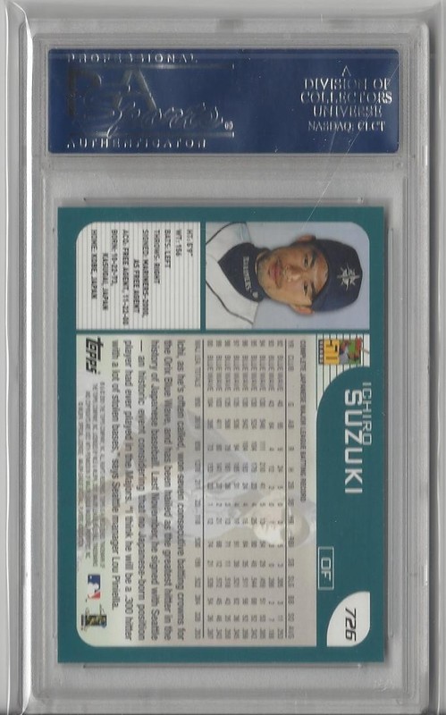 2001 Topps #726 Ichiro Suzuki RC Seattle Mariners - PSA 9 MINT view 2