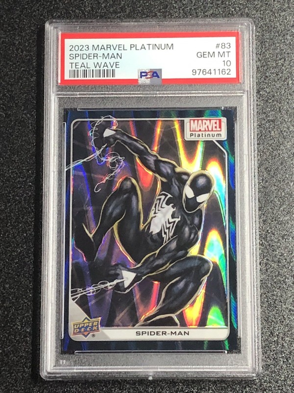 2023 Upper Deck Marvel Platinum Black Symbiote Spider Man  Teal Wave /799 PSA 10