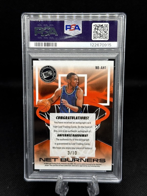 2024 Leaf Collective Anfernee Hardaway Light Blue Net Burners Auto #/10 PSA 10 view 2