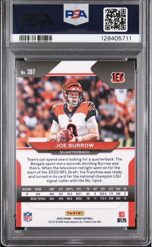 2020 Prizm #307 Joe Burrow Rookie RC PSA 7 - 128405711 view 2