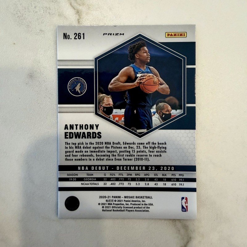2020-21 Panini Mosaic - NBA Debut Anthony Edwards #261 Green Mosaic Prizm (RC) view 2