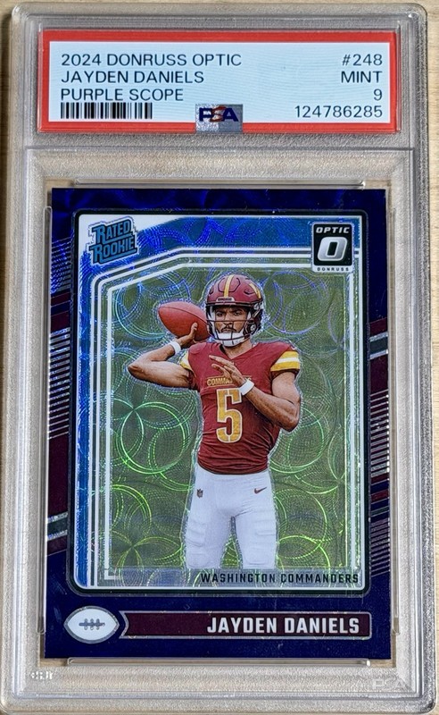 2024 Optic - Rated Rookie Jayden Daniels #248 Purple Scope Prizm - PSA 9 Mint