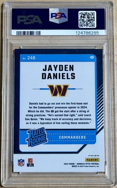 2024 Optic - Rated Rookie Jayden Daniels #248 Purple Scope Prizm - PSA 9 Mint view 2