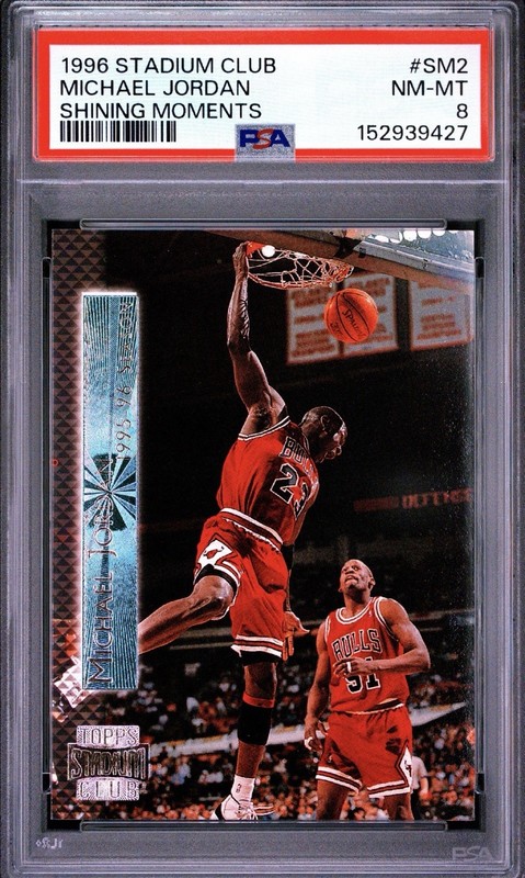 1996 TOPPS STADIUM CLUB SHINING MOMENTS #SM2 MICHAEL JORDAN PSA 8