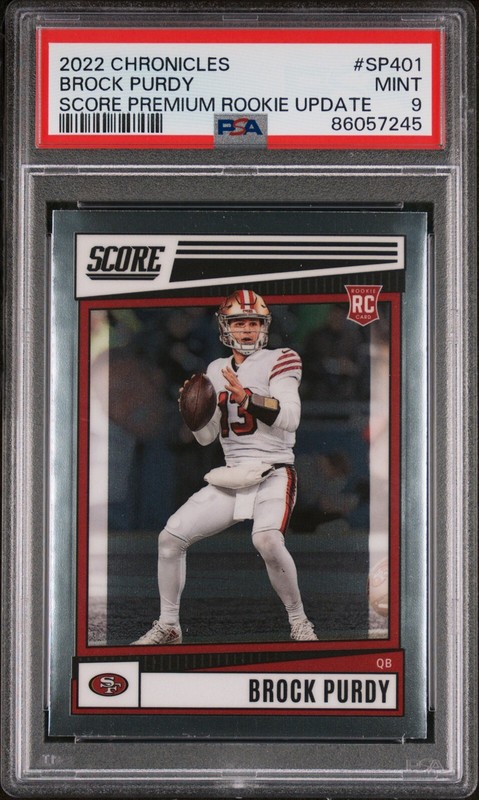 2022 Panini Chronicles Brock Purdy #SP-401 Score Premium Rookie Rookie PSA 9