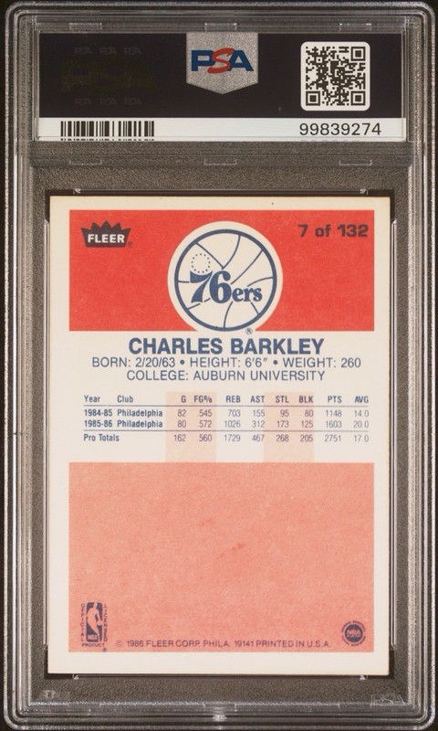 CHARLES BARKLEY SIGNED 1986 FLEER ROOKIE BASKETBALL CARD 76ERS PSA/DNA AUTO 10 view 2