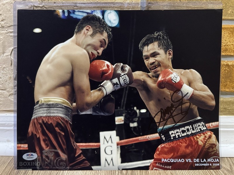 MANNY PACQUIAO SIGNED AUTO BOXING 11 x 14 PHOTO Oscar de La Hoya PSA #AQ42827