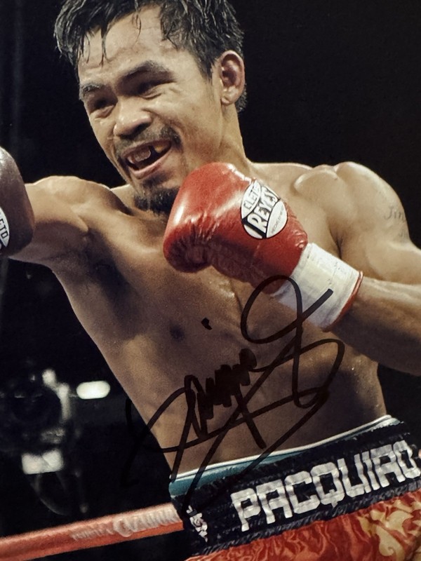 MANNY PACQUIAO SIGNED AUTO BOXING 11 x 14 PHOTO Oscar de La Hoya PSA #AQ42827 view 2