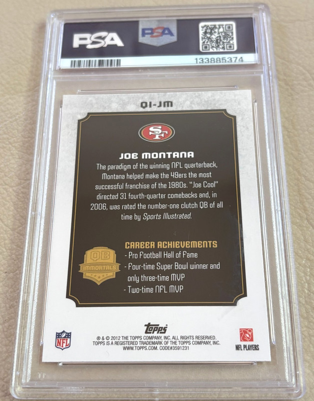 2012 Topps Quarterback Immortals - #QI-JM - Joe MONTANA PSA 10 Gem Mint! 49ers! view 2
