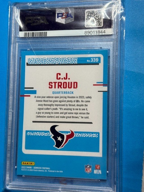 CJ STROUD 2023 PANINI DONRUSS RATED ROOKIE RC #339 GRADED PSA 8 NM-MT NFL TEXAN view 2