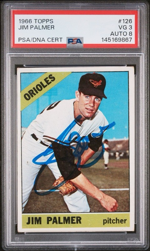 1966 TOPPS #126 JIM PALMER ROOKIE RC PSA 3 DNA AUTO 8