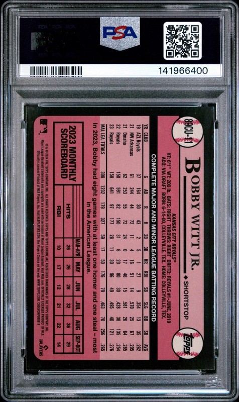 2024 Topps Chrome Update Bobby Witt Jr. 1989 Baseball Gold Refractor /50 PSA 10 view 2