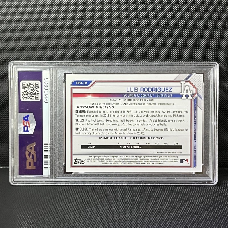 LUIS RODRIGUEZ 2021 Bowman Chrome 1st RC Rookie Auto #CPA-LR LA Dodgers PSA 10 view 2