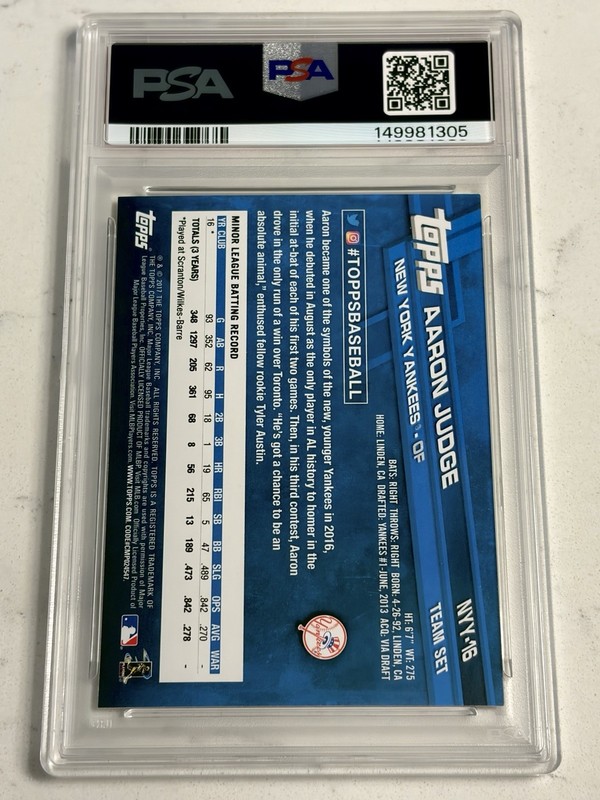 2017 Topps New York Yankees - Aaron Judge #NYY-16 (RC) PSA 9 MINT view 2