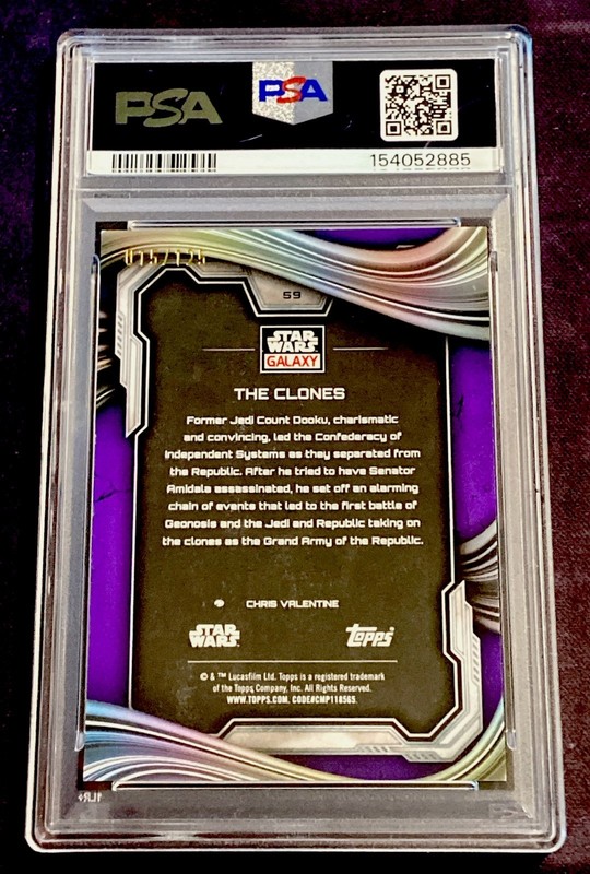 2025 Topps Chrome Star Wars Galaxy #59 THE CLONES PURPLE SPECKLE #015/125 PSA 10 view 2
