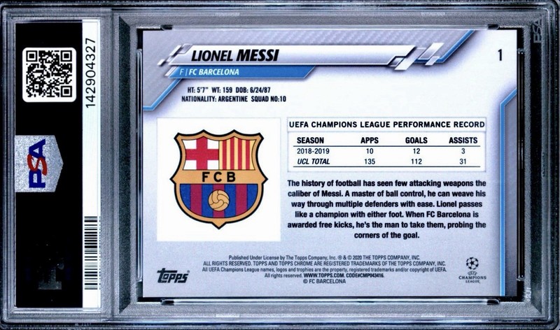 2019 Topps Chrome Sapphire Edition Lionel Messi PSA 10 GEM MINT Soccer Card #1 view 2