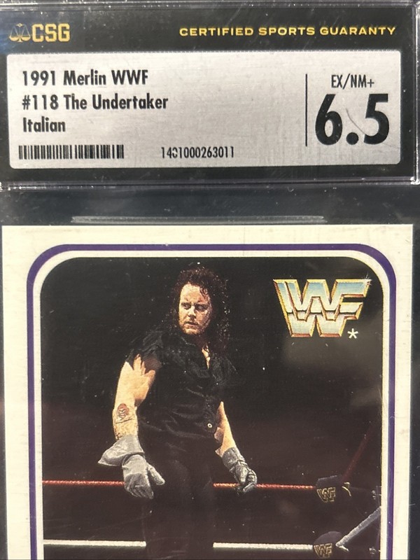 1991 Merlin Italian WWF The Undertaker Rookie Card RC #118 PSA 6.5 view 2