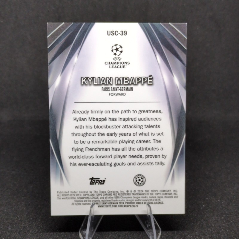 Topps 2023-24 UEFA Club Kylian Mbappé Ultimate Stage Chrome Blue /150 view 2