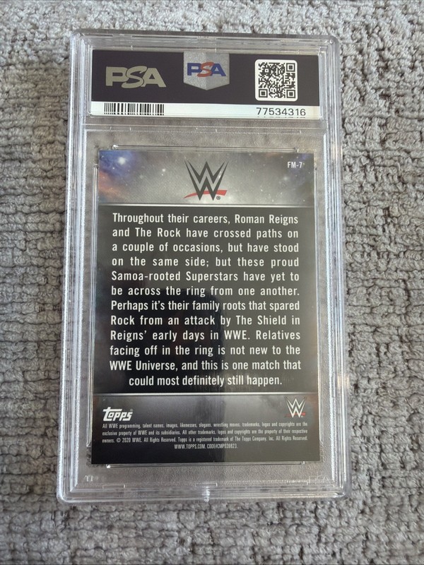 2020 WWE Chrome Fantasy Matches The Rock Roman Reigns PSA 10 view 2