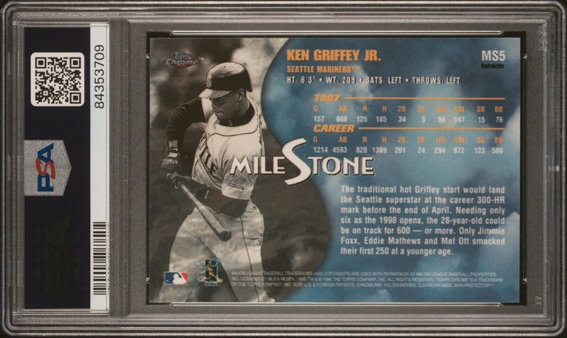 1998 Topps Chrome Milestone Refractor #MS5 Ken Griffey Jr. PSA 10 Pop 16 view 2