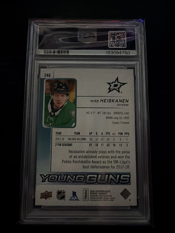 2018-19 Upper Deck - Young Guns Miro Heiskanen #246 (RC) PSA 9 view 2