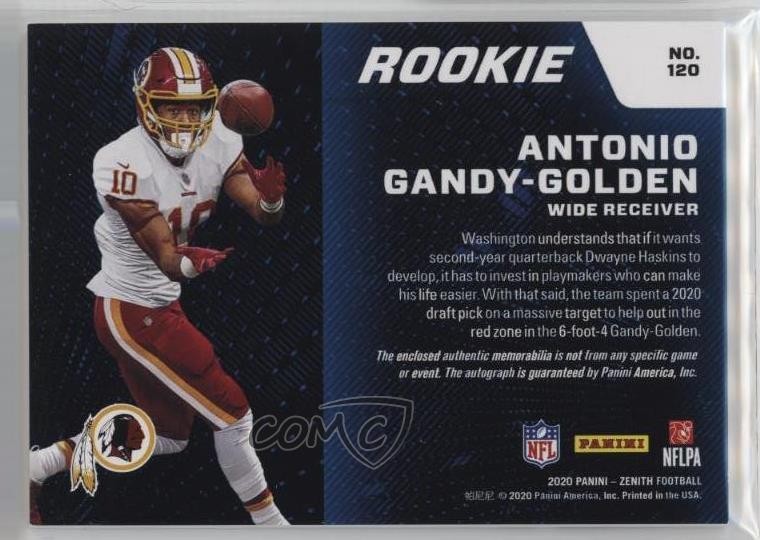 2020 Panini Zenith 95/99 Antonio Gandy-Golden #120 RPA Rookie Patch Auto RC 1b3x view 2