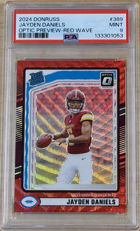 2024 Donruss Optic Preview Jayden Daniels Rookie #389 Red Wave - PSA 9 Mint