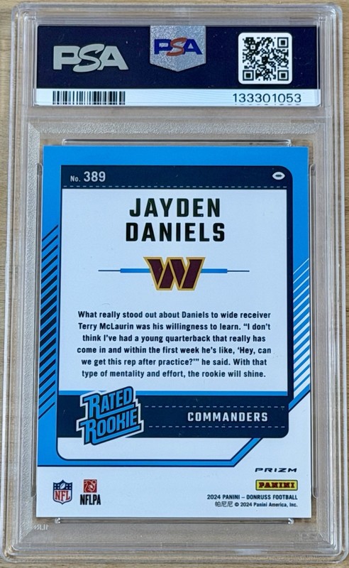 2024 Donruss Optic Preview Jayden Daniels Rookie #389 Red Wave - PSA 9 Mint view 2
