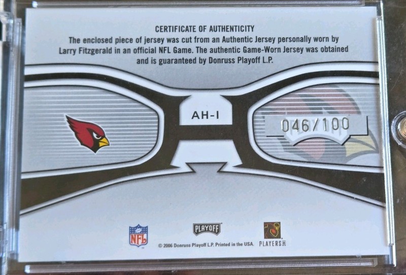 2006 ABSOLUTE HEROES LARRY FITZGERALD AUTOGRAPH AUTO GAME USED JERSEY MINT HOF view 2