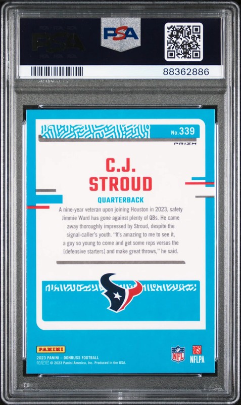 2023 Panini Donruss CJ Stroud #339 PSA 10 Blue Scope Rookie Preview RC Texans view 2