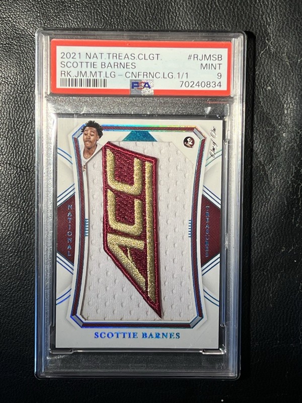 SCOTTIE BARNES 2021-22 National Treasures Collegiate Jumbo Patch 1/1 PSA 9